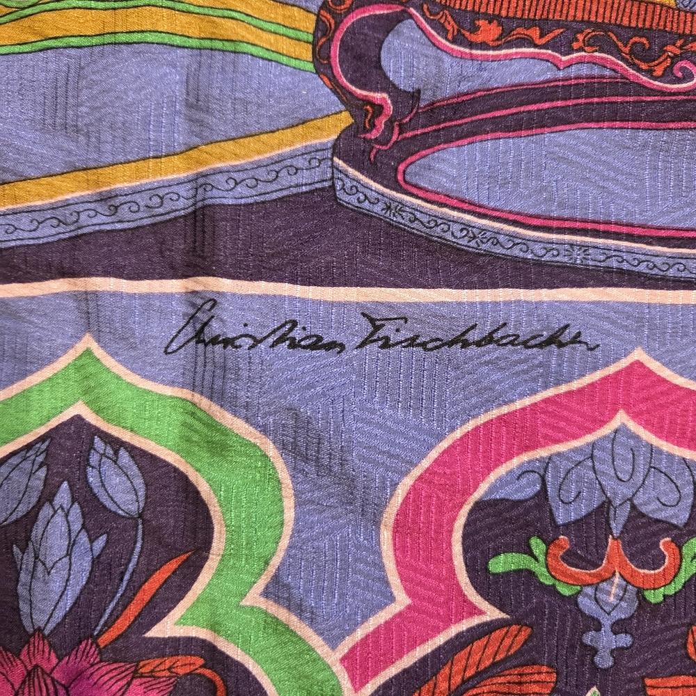 Vintage Christian Fischbacher 100% Silk Scarf With Japanese Print - Picture 4 of 8